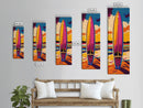 Vibrant Surfboard Art, Framed Canvas Print, Beach Wall Decor, Coastal Living Style, Summer Vibes, Tropical Artwork, Boho Home Decor