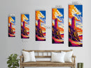 Castle On Cliff, Coastal Fantasy Art, Vibrant Sunset Painting, Framed Canvas Print, Medieval Tower, Colorful Wall Art, Living Room Decor