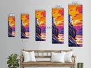 Cliffside House, Vibrant Mountain Art, Dreamy Sunset View, Framed Canvas Print, Unique Home Decor, Bold Landscape, Rustic Aesthetic