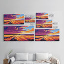 Golden Field Sunset, Canvas Print, Rustic Landscape Art, Vibrant Autumn Painting, Boho Aesthetic, Warm Tones, Living Room Wall Decor