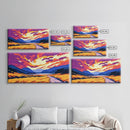 Golden Path Mountains, Canvas Print, Tranquil Landscape Art, Vibrant Sunset Painting, Boho Aesthetic, Cabin Wall Decor, Bedroom Art