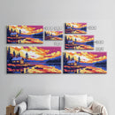 Cabin Lake, Sunset Reflection, Framed Canvas Print, Cozy Cottage Wall Art, Nature Landscape Painting, Fall Vibes, Living Room Art