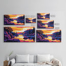 Golden Sunset, Rocky River, Mountain Reflection, Canvas Print, Rustic Lodge Wall Art, Autumn Home Decor, Warm Nature Painting, Colorful Art