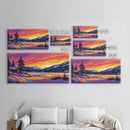 Snowy Sunset, Cabin Art, Winter Landscape, Cozy Lodge Decor, Scenic Mountain View, Rustic Living Room, Framed Canvas Print