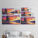 Lone Pine, Sunset Lake, Peaceful Nature Scene, Modern Home Decor, Framed Canvas Print, Living Room Wall Art, Wilderness Artwork