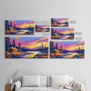 Log Cabin, River Sunset, Cozy Home Decor, Vibrant Nature Art, Framed Canvas Print, Rustic Wall Artwork, Mountain Scene