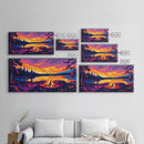 Campfire, Lake Sunset, Cozy Cabin Art, Vibrant Nature Scene, Framed Canvas Print, Outdoor Adventure Art, Rustic Home Decor