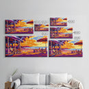 Beach Café, Vibrant Coastal Scene, Warm Color Wall Art, Sunset Patio Print, Boho Home Decor, Framed Canvas Print, Dining Room Wall Art