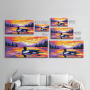 Loon on Lake, Nature Wildlife Art, Tranquil Sunset Scene, Serene Wall Decor, Framed Canvas Print, Cozy Cabin Artwork, Outdoor Theme
