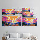 Misty Mountains, Sunrise Sky, Tranquil Scenery, Framed Canvas Print, Cozy Cabin Decor, Colorful Wall Art, Wilderness Home Aesthetic