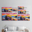 Mossy Rock, River Sunset, Nature Serenity, Framed Canvas Print, Rustic Landscape Art, Living Room Wall Decor, Boho Wilderness Art