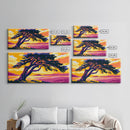 Windswept Tree, Sunset Lake, Coastal Tranquility, Framed Canvas Print, Modern Nature Wall Art, Earthy Boho Decor, Vibrant Landscape
