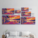 Lakeside Café, Sunset Art, Vibrant Landscape, Waterfront Decor, Modern Impressionism, Cozy Bistro Scene, Warm Tones, Canvas Print