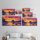Lakeside Sunset, Golden Reflection, Peaceful Landscape, Vibrant Colors, Nature Lover’s Decor, Cozy Home Art, Framed Canvas Print