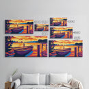 Wooden Boat, Serene Water Landscape, Calm Lake Scene, Vibrant Sunset Art, Framed Canvas Print, Living Room Wall Decor, Rustic Home Style