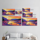 Serene River, Vibrant Sunset, Nature Artwork, Mountain View, Colorful Wall Art, Rustic Home, Living Room, Canvas Print