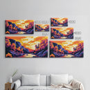 Autumn Stream, Colorful Landscape, Sunset Sky, Warm Tones, Nature Wall Art, Cozy Cabin Decor, Fall Season, Framed Canvas Print