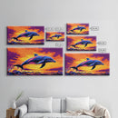 Dolphin Jumping, Ocean Wildlife Art, Vibrant Marine Scene, Playful Sea Life Painting, Framed Canvas Print, Beach House Decor, Nautical Art