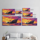 Shipwreck Sunset, Seascape Nautical, Framed Canvas Print, Vibrant Ocean Wall Art, Beach House Art, Nautical Art, Living Room Wall Art