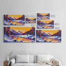 Snowy Mountains, River Sunset, Framed Canvas Print, Winter Landscape Art, Alpine Lodge Decor, Colorful Nature Art, Office Wall Art