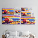 Beach Buoy, Coastal Sunset Painting, Vibrant Nautical Art, Ocean Shore Decor, Framed Canvas Print, Bathroom Wall Art, Beach House Style