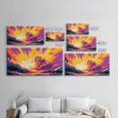 Ocean Wave Explosion, Vibrant Surf Art, Tropical Beach Print, Sunset Seascape Painting, Coastal Home Decor, Framed Canvas Print