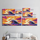 Giant Rolling Wave, Colorful Ocean Art, Surfing Seascape Print, Bold Sunset Water Painting, Beach House Wall Decor, Framed Canvas Print