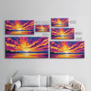 Vibrant River Sunset, Colorful Landscape Wall Art, Warm Nature Print, Bold Sky Painting, Autumn Home Decor, Framed Canvas Print