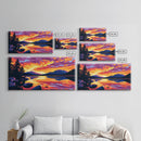 Tropical Beach Scene, Surfboard Sunset Art, Vibrant Coastal Print, Bold Colorful Painting, Relaxing Seaside Home Decor, Framed Canvas Print