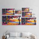 Tropical Beach, Sunset Waves, Palm Tree Art, Coastal Wall Art, Beach House Decor, Framed Canvas Print, Colorful Ocean Painting