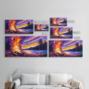 Bonfire Night, Lakefront Fire Scene, Autumn Evening Glow, Vibrant Outdoor Art, Framed Canvas Print, Man Cave Wall Decor, Cozy Home Design