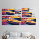 Canoe Sunset Lake, Reflection, Nature, Framed Canvas Print, Wall Art, Vibrant Landscape, Cabin Decor, Rustic Home, Outdoor Adventure