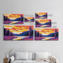 Forest, River, Sunset Sky, Vibrant Nature Scene, Framed Canvas Print, Wall Art, Cabin Home, Cozy Retreat, Outdoor Lovers, Rustic Aesthetic