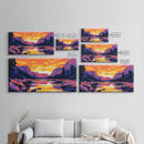 Mountain Reflection, Serene Lake, Warm Sunset, Framed Canvas Print, Bedroom Wall Art, Fall Colors, Nature Scene, Vibrant Home Decor