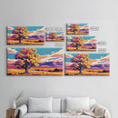 Majestic Tree, Open Field, Mountain View, Canvas Print, Living Room Wall Art, Modern Rustic Decor, Nature Scene, Sunset Painting