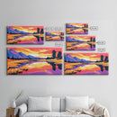 Sunset Mountain Reflection, Framed Canvas Print, Vibrant Wall Art, Colorful Nature Art, Landscape Painting, Living Room Wall Decor