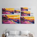 Harbor Sunset Scene, Framed Canvas Print, Nautical Wall Art, Vibrant Coastal Painting, Seaside Aesthetic, Living Room Wall Decor