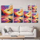 Sunset River, Birds, Framed Canvas Print, Vibrant Nature Art, Wildlife Wall Art, Autumn Landscape, Office Artwork, Colorful Sunset Scene