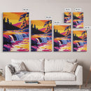 Waterfall Sunset, Framed Canvas Print, Vibrant Nature Art, Bold Water Scene, Colorful Landscape, Relaxing Atmosphere, Home Decor Accent