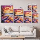 Autumn Beach, Sunset Painting, Vibrant Coastal, Driftwood Art, Framed Canvas Print, Fall Wall Art, Living Room Decor, Landscape Art