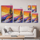 Mountain Glow, Sunset Over Hills, Vibrant Nature Art, Bold Scenic Print, Framed Canvas Print, Rustic Cabin Decor, Fall Wall Art