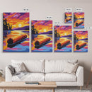 Sunset Log, Forest Lake, Nature Art, Framed Canvas Print, Cabin Decor, Rustic Wall Art, Outdoor Painting, Bedroom Wall Art