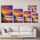 River Sunset, Misty Mountain, Tranquil Landscape, Framed Canvas Print, Nature Wall Art, Vibrant Painting, Home Office Decor, Cabin Gift
