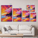 Beach Sunset, Ocean Waves, Coastal Landscape, Canvas Print, Boho Wall Art, Vibrant Sky Painting, Seaside Decor, Living Room Artwork