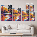Tranquil Lake, Sunset Serenity, Dreamy Landscape, Bold Contrast, Framed Canvas Print, Cabin Decor, Cozy Retreat, Wall Art