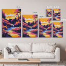 Waterfall Serenity, Vibrant Landscape, Sunset Glow, Nature Wall Art, Framed Canvas Print, Living Room Decor, Bold Colors