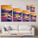 Rocky River, Majestic Mountains, Sunset Reflections, Vibrant Colors, Framed Canvas Print, Living Room Wall Art, Bold Landscape