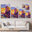 Coastal Rock, Vibrant Seascape Painting, Sunset Ocean Art, Framed Canvas Print, Modern Beach Wall Decor, Office Wall Art, Nautical Art