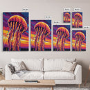 Jellyfish Glow, Ocean Wildlife Art, Abstract Marine Painting, Framed Canvas Print, Coastal Wall Decor, Living Room Art, Sea Life Art