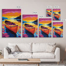 Canoe Reflection, Sunset Lake Art, Vibrant Nature Print, Framed Canvas Print, Cabin Wall Decor, Rustic Home Art, Outdoor Adventure Art